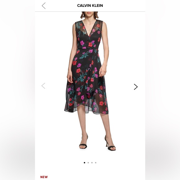 CALVIN KLEIN NET floral chiffon midi dress - Picture 1 of 9